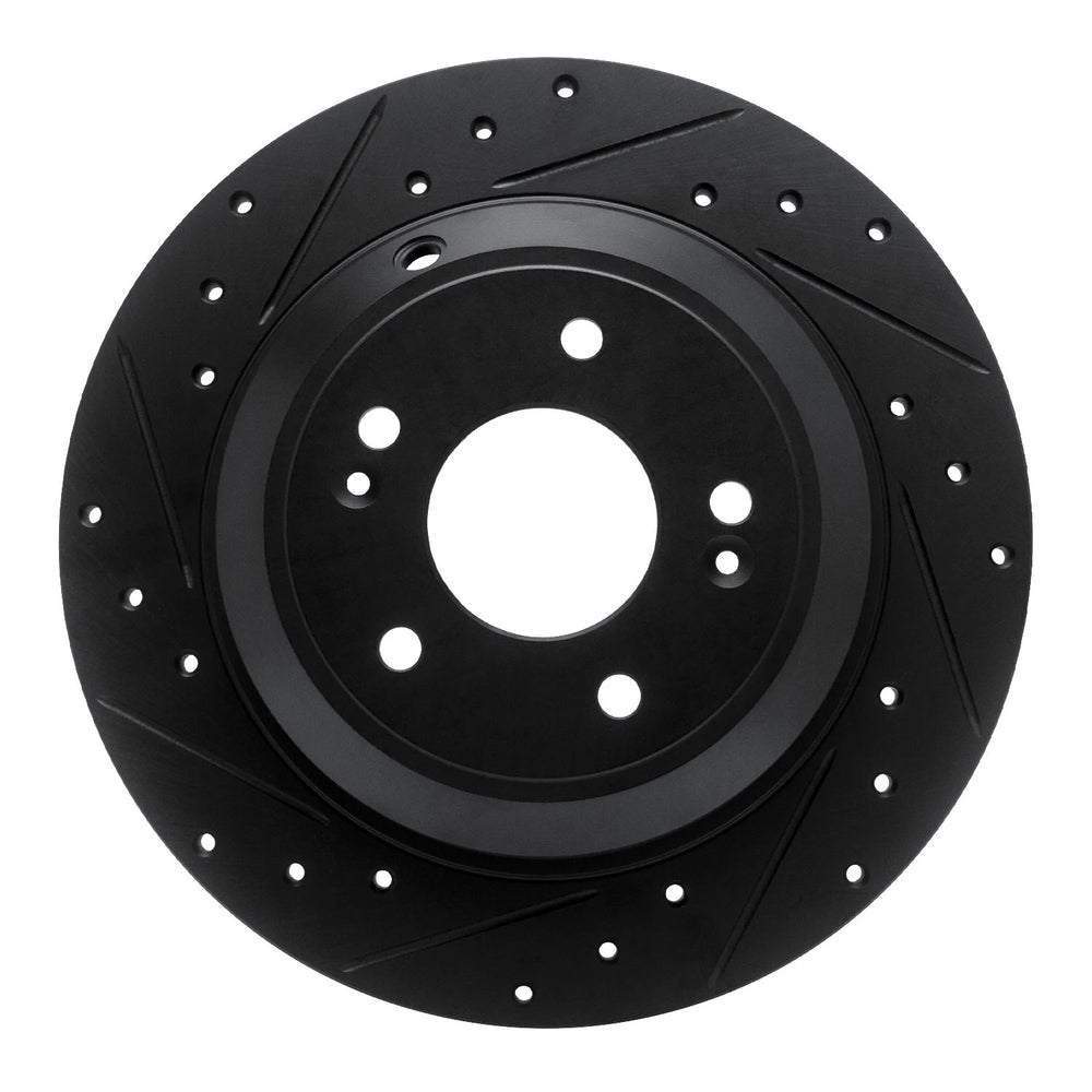 R1 18-23 Genesis G70 Rear Left Drilled & Slotted Black Brake Rotor