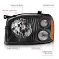 ANZO 2001-2004 Nissan Frontier Se Crystal Headlight Black Amber Reflector