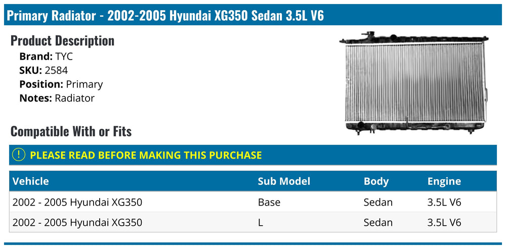 0105 HY X.G300/350 3.0/3.5L V6 AT 1R PA RAD