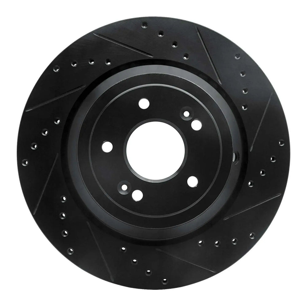 R1 17-19 Genesis G90 Rear Right Drilled & Slotted Black Brake Rotor