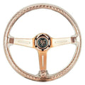 Reinforced Steering Wheel - Matsuri 350mm 2 Deep Dish Clear Acrylic Steering Wheel in Clear and Rose Gold spoke finish with slits.