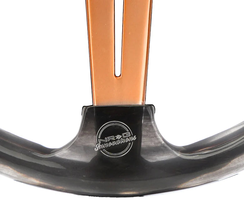 NRG Reinforced Steering Wheel Matsuri 350mm 2in Deep Smoke Clear Acrylic and Rose Gold Spokes