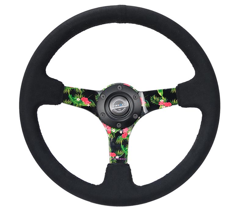 NRG Reinforced Steering Wheel (350mm/ 3in. Deep) Matte Black Spoke/Black Leather/ Yellow Center