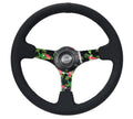 NRG Reinforced Steering Wheel (350mm/ 3in. Deep) Matte Black Spoke/Black Leather/ Yellow Center