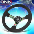 NRG Reinforced Steering Wheel (350mm/ 3in. Deep) Matte Black Spoke/Black Leather/ Yellow Center