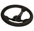 NRG Reinforced Steering Wheel (330mm / 3in Deep) Blk Suede w/Criss Cross Stitch w/Blk 3-Spoke Center