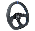 NRG Reinforced Steering Wheel (320mm) Sport Suede Dual Push Buttons Flat Bottom w/ Yellow Center