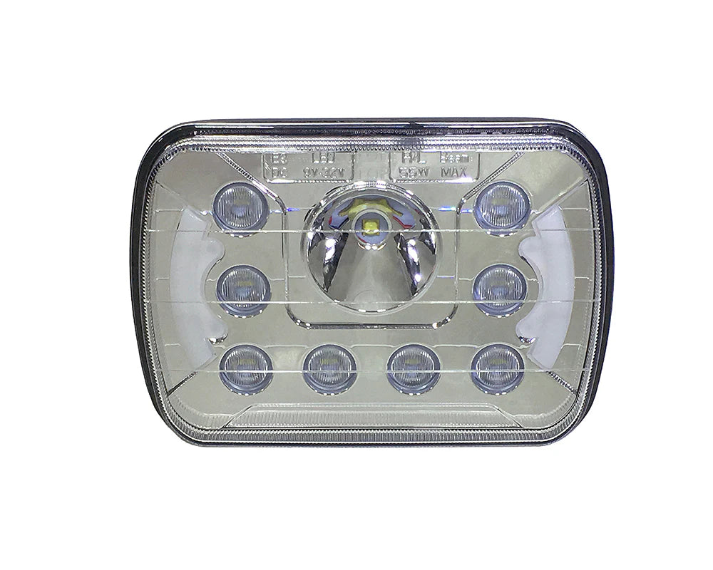~(3 lbs. 8X6X3)~ Jeep YJ/XJ 5x7 Inch Headlight 39 Watt High/Low Half Halo Tempest Series Quake LED