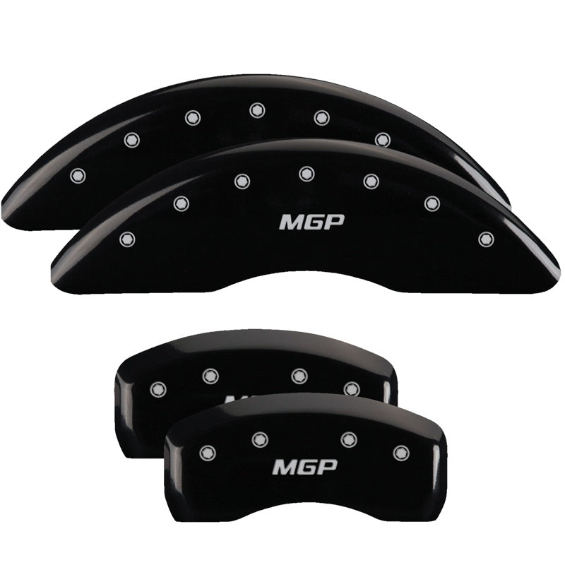 SET OF 4 CALIPER COVERS ENGRAVED FRONT/REAR MGP BLACK CHARACTERS YELLOW POWDER
