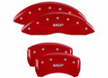 Set Of 4 Caliper Covers Engraved Front And Rear MGP Red Finish Silver Characters 2005-2010 Dodge Magnum 2.7L & 3.5L Single Piston Caliper (BR3) 17 Inch Wheel MGP Caliper Covers