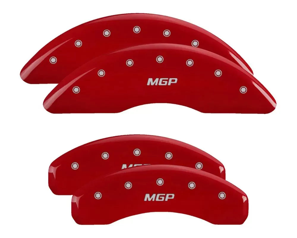 SET OF 4 CALIPER COVERS ENGRAVED FRONT/REAR MGP SILVER CHARACTERS RED POWDER C