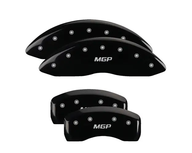 SET OF 4 CALIPER COVERS ENGRAVED FRONT/REAR MGP SILVER CHARACTERS BLACK POWDER