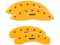 SET OF 4 CALIPER COVERS ENGRAVED FRONT/REAR MGP BLACK CHARACTERS YELLOW POWDER