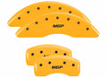 SET OF 4 CALIPER COVERS ENGRAVED FRONT/REAR MGP BLACK CHARACTERS YELLOW POWDER
