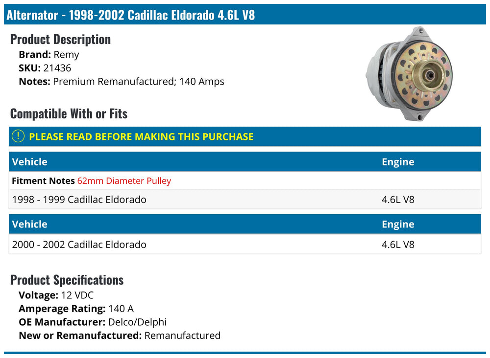 REMANUFACTURED ALTERNATOR