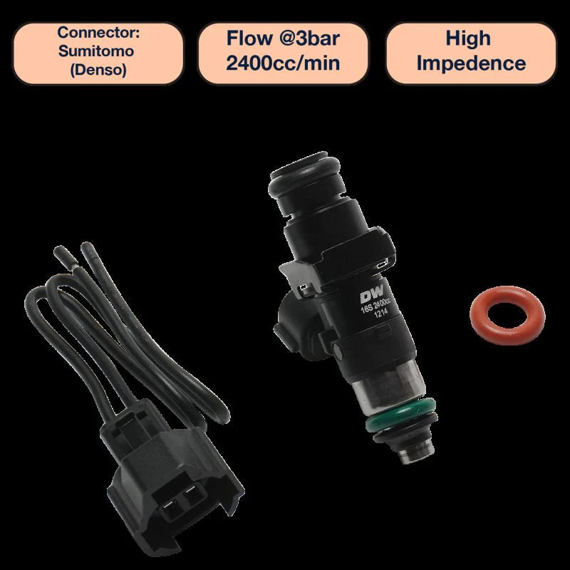 DeatschWerks Universal 2400cc Single Fuel Injector / 48mm Length / 14mm O-Ring Seals