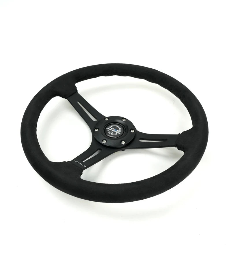 NRG Reinforced Micro Suede Racing Steering Wheel 350mm / 2.5in Deep / 4mm Matte Black Spoke