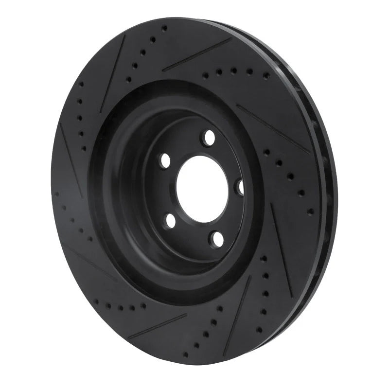 R1 05-23 Chrysler 300 Front Left Drilled & Slotted Black Brake Rotor