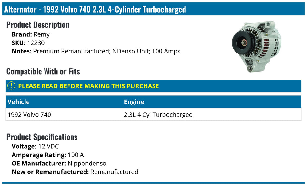 REMANUFACTURED ALTERNATOR