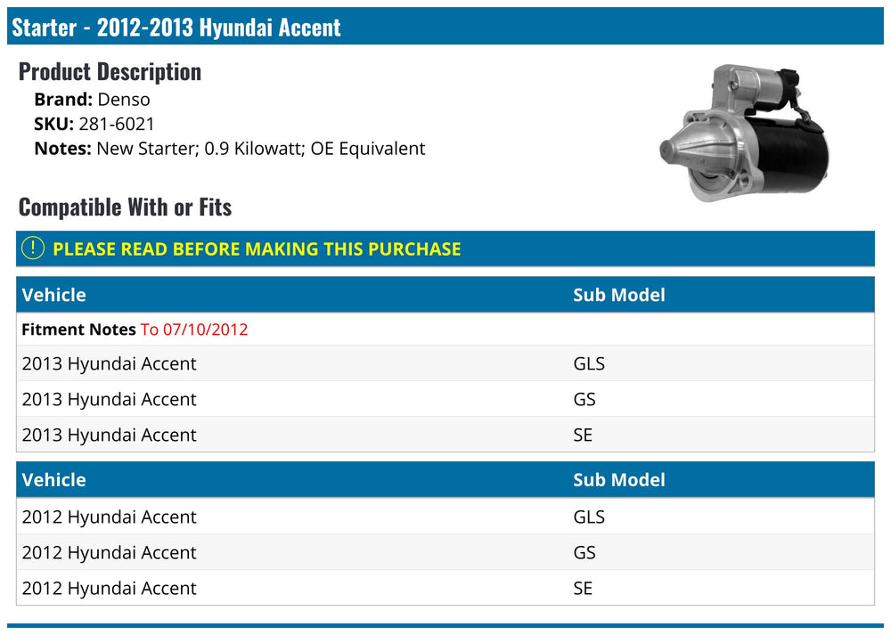 DENSO FIRST TIME FIT STARTER MOTOR