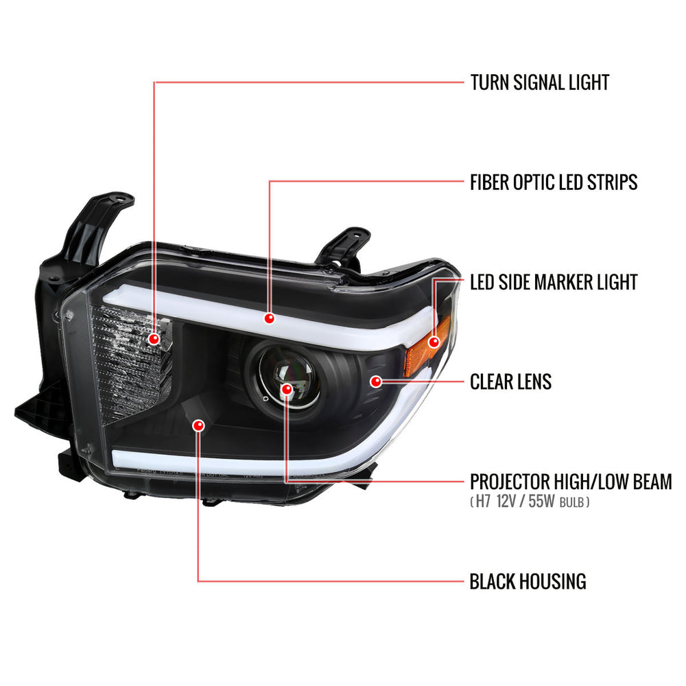 OE RETROFIT PROJECTOR HEADLIGHTS WITH LED BAR MATTE BLACK HOUSING AND CLEAR LENS
