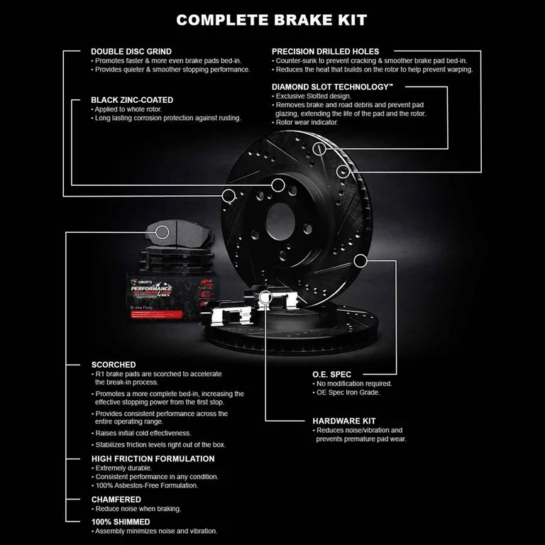 R1 Concepts E- Line Series Brake Rotor with Ceramic Brake Pads Hdw Fits Ford Bronco
