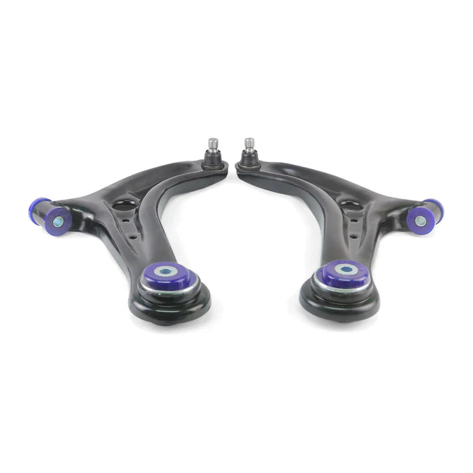 SuperPro 2011-2019 Ford Fiesta S Front Lower Control Arm Set w/ Bushings (+Caster)