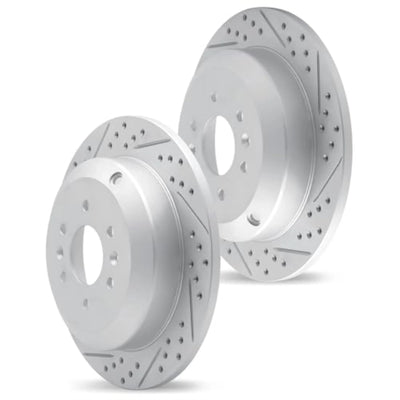 R1 08-25 Audi A4 Quattro Rear Drilled & Slotted Carbon Coated Brake Rotor Set
