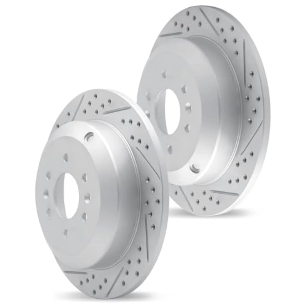 R1 08-25 Audi A4 Quattro Rear Drilled & Slotted Carbon Coated Brake Rotor Set