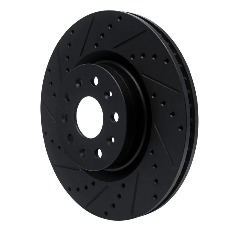 R1 14-25 Cadillac CTS Front Left Drilled & Slotted Black Brake Rotor