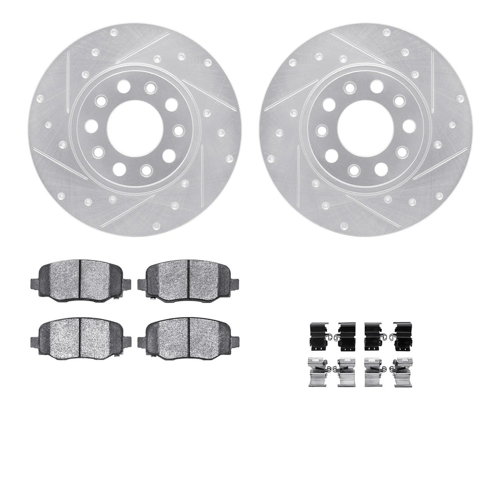 R1 14-22 Chrysler 200 Rear Drilled & Slotted Silver Brake Rotor Set w/Optimum OE Pads and Hardware