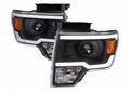 PROJECTOR HEADLIGHTS WITH LED BAR MATTE BLACK HOUSING CLEAR LENS AND AMBER REFLECTOR