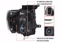 PROJECTOR HEADLIGHTS WITH LED BAR MATTE BLACK HOUSING CLEAR LENS AND AMBER REFLECTOR