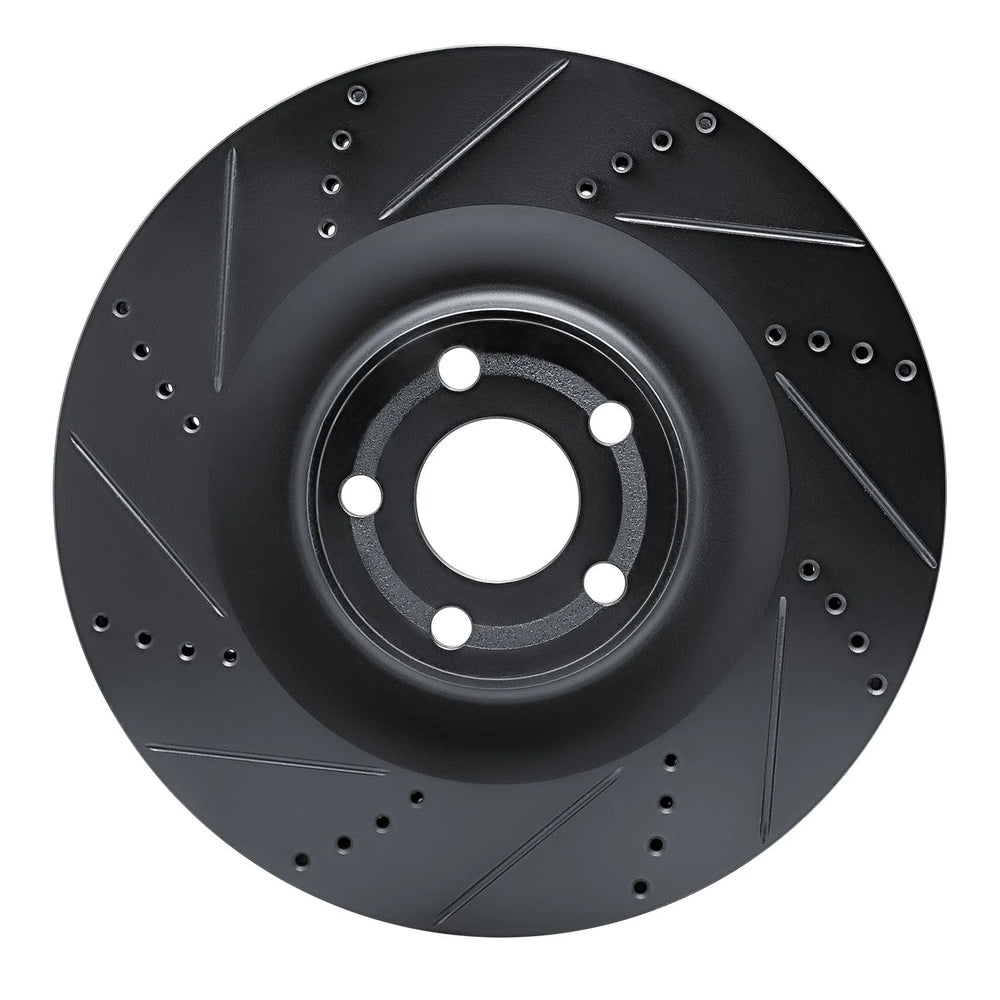 R1 21-25 Ford Mustang Mach-E Front Left Drilled & Slotted Black Brake Rotor