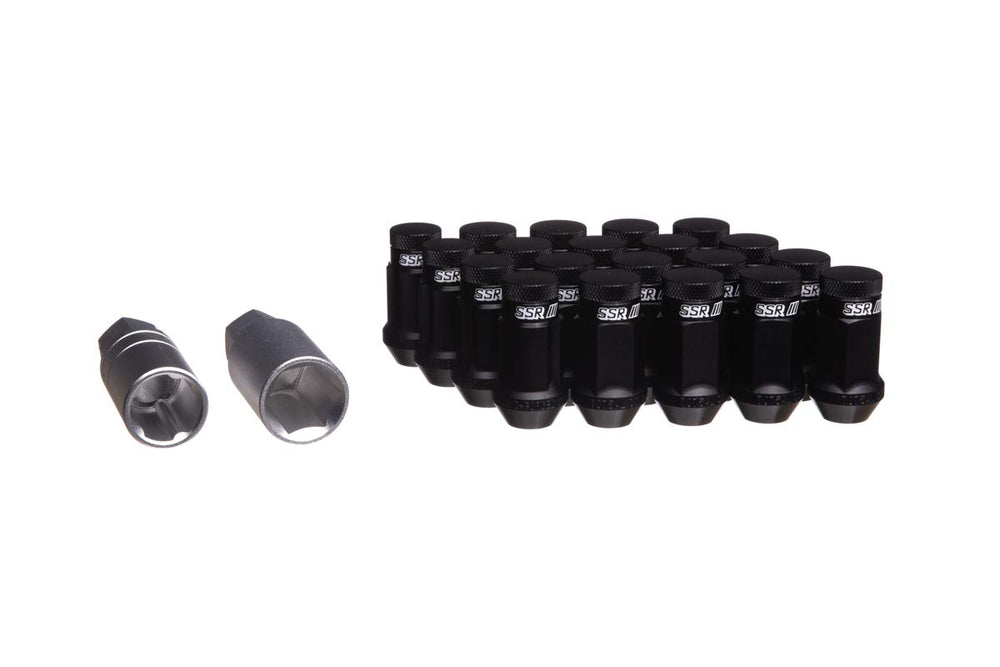 SSR Aluminum Extended Lug Set M12X1.5 Black (20 Pcs W/Lock)