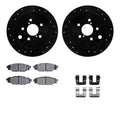 R1 12-23 Subaru Crosstrek Rear Drilled & Slotted Black Brake Rotor Set w/Ceramic Pads and Hardware