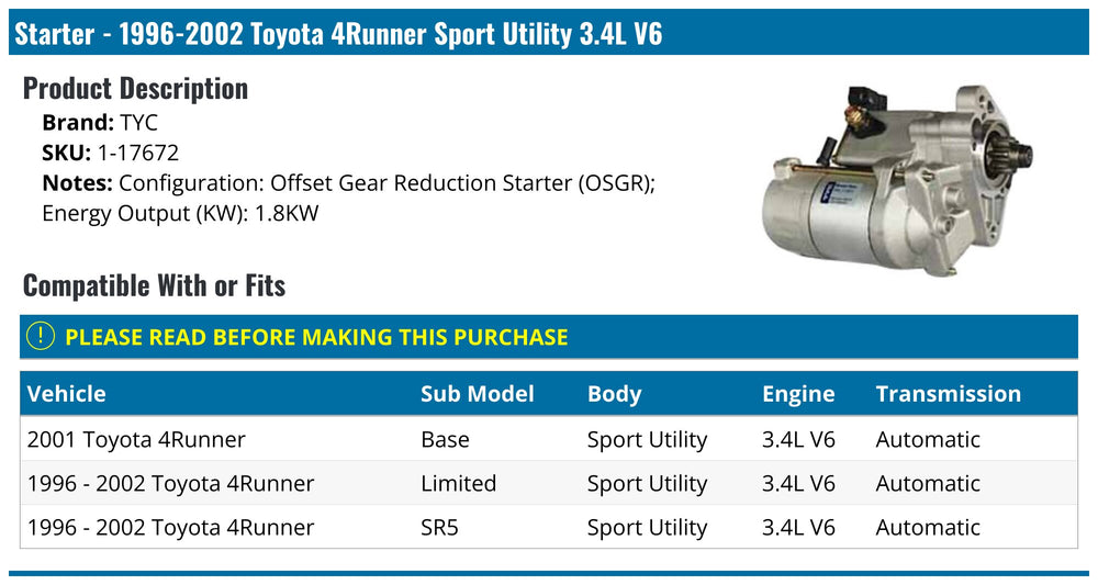9504 TY TACMA 3.4L V6 (Opt. 1.8KW) STR