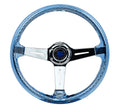 Reinforced Steering Wheel - Matsuri 350mm 2 Deep Dish Clear Acrylic Steering Wheel in Clear and Geometric NeoChrome spoke finish with slits.
