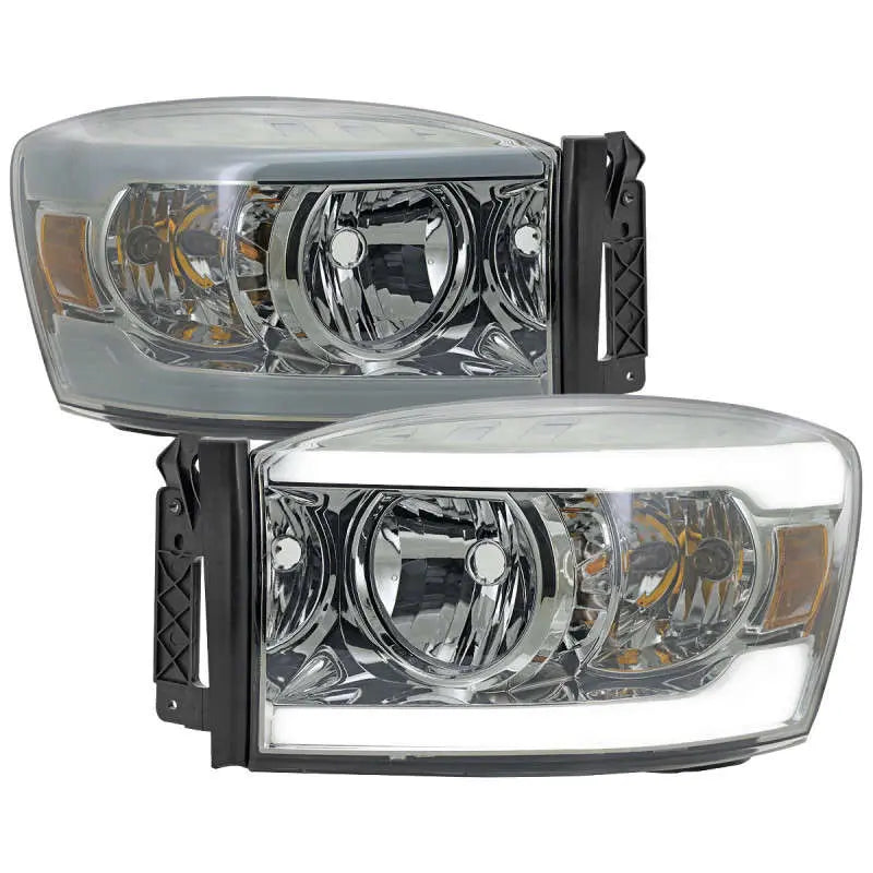 HEADLIGHTS WITH LED BAR CHROME HOUSING LIGHT SMOKED LENS - BULBS NOT INCLUDED