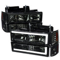 GMC CK 8 PIECE LED BAR HEADLIGHTS WITH BUMPER LIGHTS AND CORNER LIGHTS CHROME HOUSING AND SMOKED LENS - USES STOCK BULBS