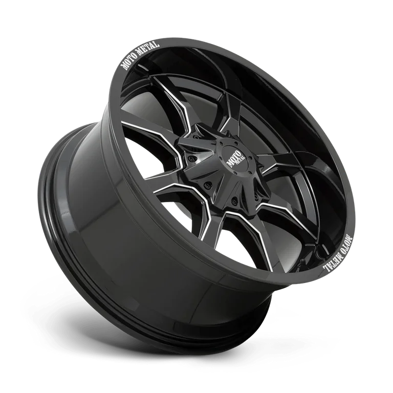 MO970 17X9 8X6.5 12MM GLOSS BLACK W/ MILLED SPOKE & MOTO METAL ON LIP