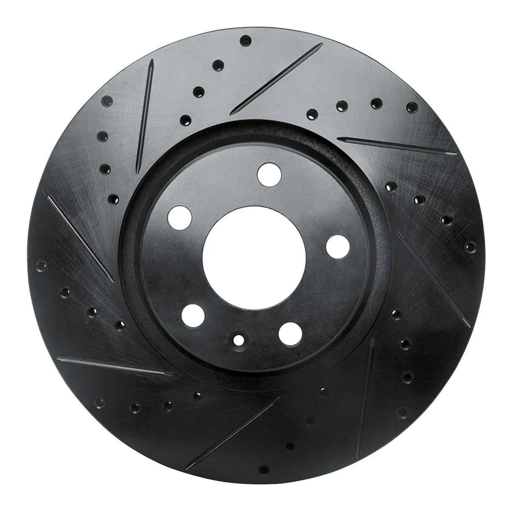 R1 05-11 Audi A6 Quattro Front Left Drilled & Slotted Black Brake Rotor