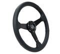 NRG Sport Steering Wheel (350mm / 1.5in Deep) Black Leather/Gold Stitch w/Matte Black Solid Spokes