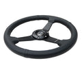 NRG Sport Steering Wheel (350mm / 1.5in Deep) Black Leather/Gold Stitch w/Matte Black Solid Spokes