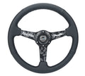 NRG Sport Steering Wheel (350mm / 1.5in Deep) Black Leather/Gold Stitch w/Matte Black Solid Spokes