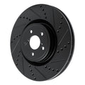 R1 03-25 Subaru Impreza Front Right Drilled & Slotted Black Brake Rotor
