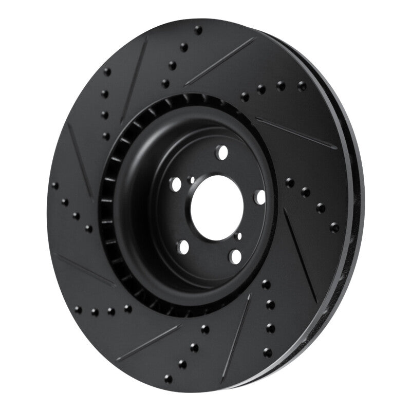 R1 03-25 Subaru Impreza Front Right Drilled & Slotted Black Brake Rotor