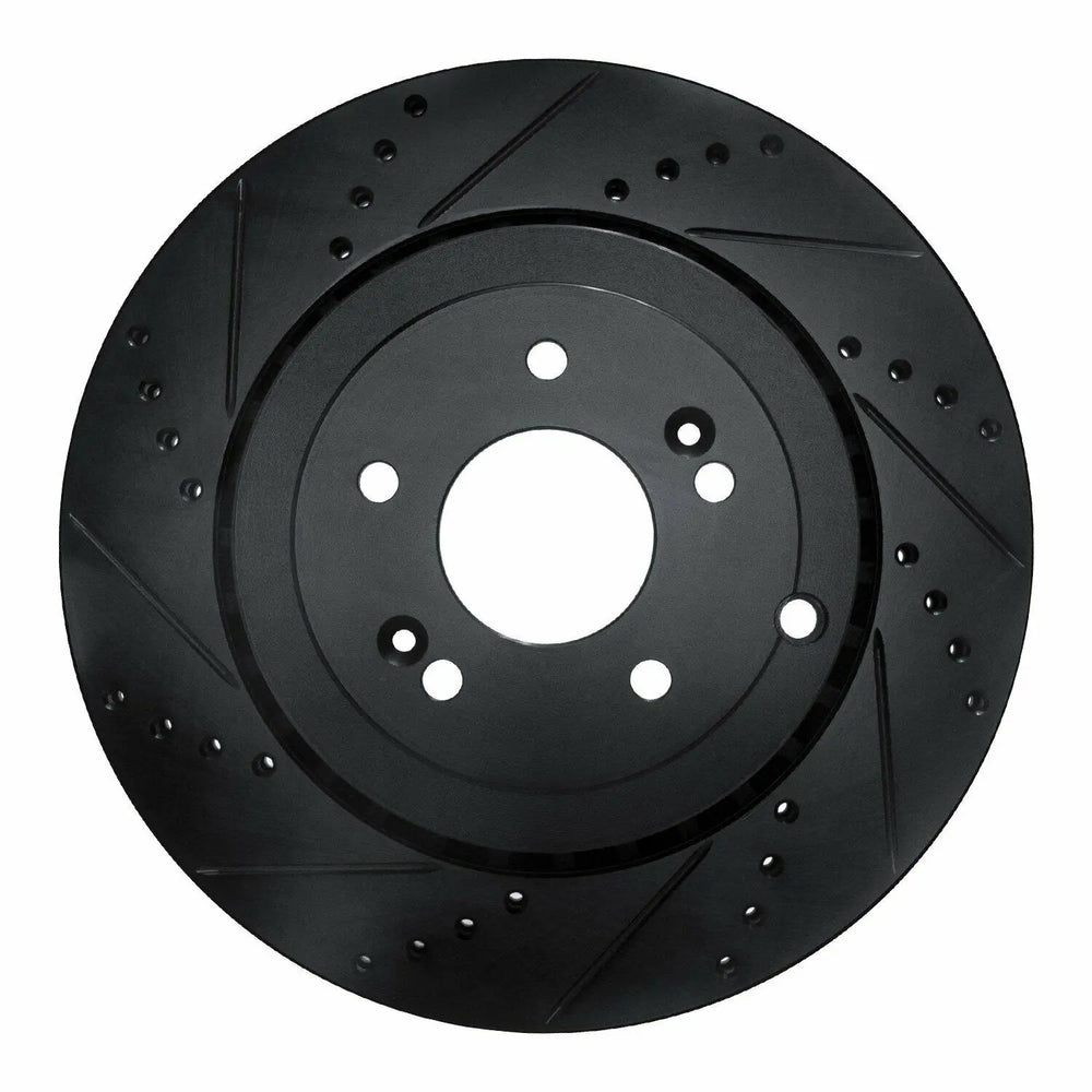 R1 18-25 Genesis G70 Rear Left Drilled & Slotted Black Brake Rotor
