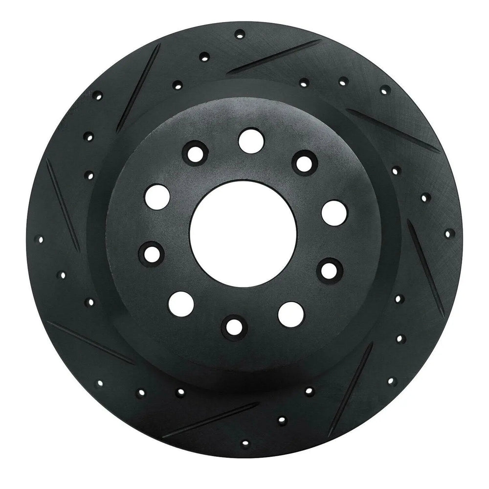 R1 18-25 Jeep Wrangler Rear Left Drilled & Slotted Black Brake Rotor