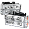 8 PIECE COMBO SET HEADLIGHTS BUMPER AND CORNER LIGHTS WITH LED BAR CHROME HOUSING AND CLEAR LENS - USES STOCK BULBS